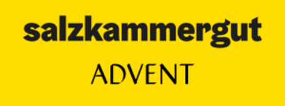 Logo: Schwarzer Schriftzug "Salzkammergut Advent" auf gelben Hintergrund