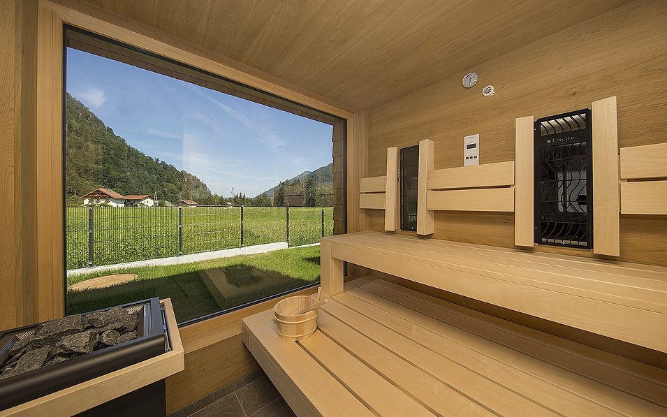 Die Sauna im Chalet Leopold im Hotel DAS Hintersee.